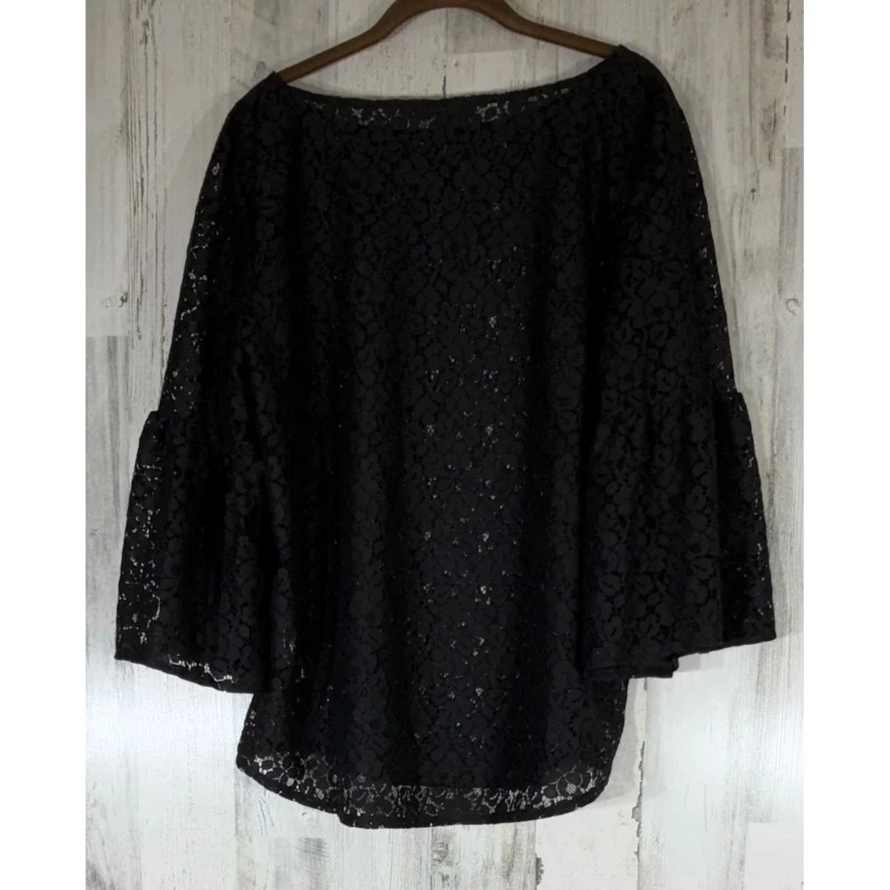 Banana Republic‎ Lace Blouse XL Black Bell Sleeve Floral Boho Whimsigoth Goth
